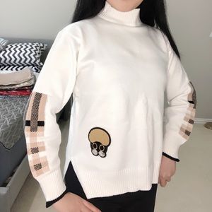 Women turtleneck long sleeve cartoon stripe autumn winter sweater pullover top